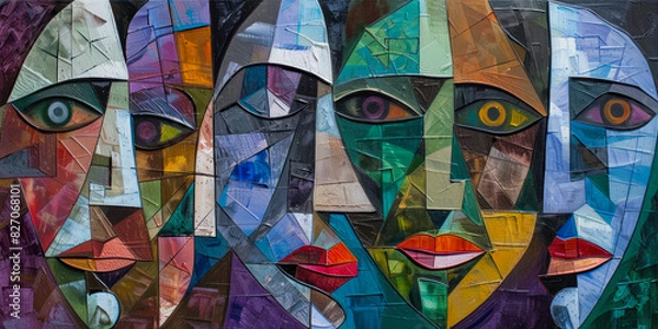 Fototapeta Surrealistic Oil Painting In Cubist Style For Design Created Using Artificial Intelligence