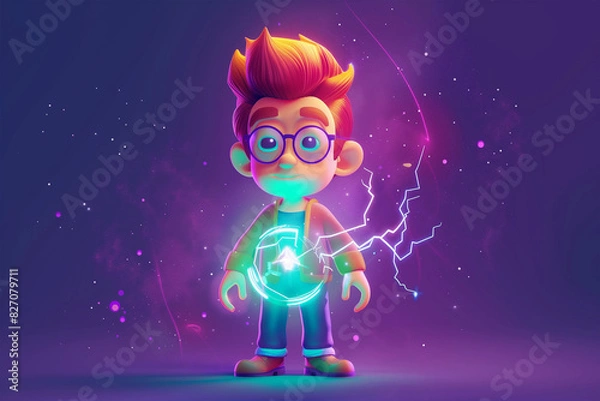 Fototapeta 3d game character cartoon portrait glow effect 3d background isolated