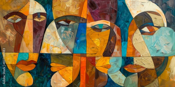 Fototapeta Surrealistic Oil Painting In Cubist Style For Design Created Using Artificial Intelligence