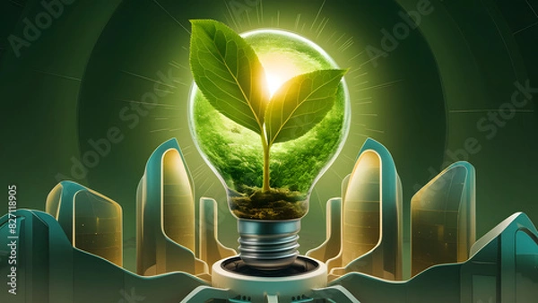 Obraz light bulb on green background concept of communication green innovation 