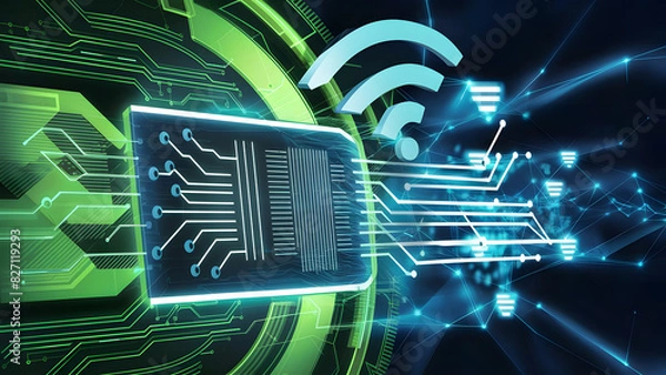 Obraz future technology, augmented reality and cyberspace concept. Education new technology. EdTech. Little girl uses a futuristic processor for augmented reality. Science technology concept. 