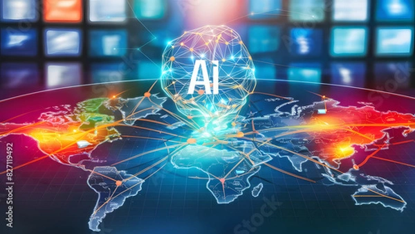 Obraz future technology, augmented reality and cyberspace concept. Education new technology. EdTech. Little girl uses a futuristic processor for augmented reality. Science technology concept. 