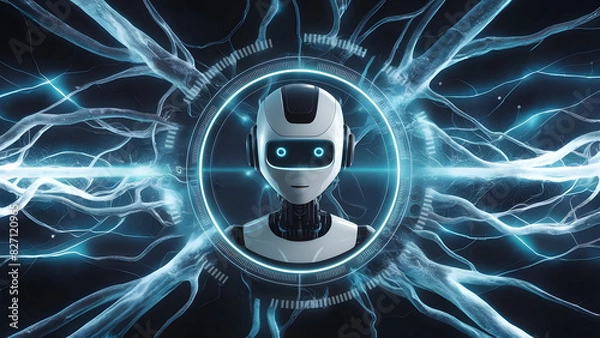 Obraz future technology, augmented reality and cyberspace concept. Education new technology. EdTech. Little girl uses a futuristic processor for augmented reality. Science technology concept. 