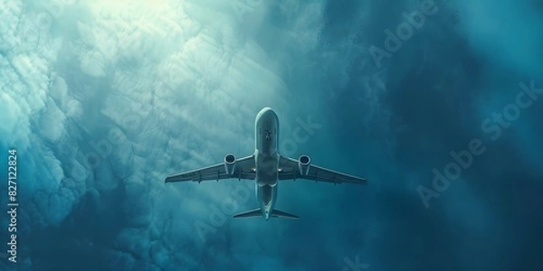 Fototapeta The Symbolism of Freedom: A Large Airplane Soaring Through a Serene Blue Sky. Concept Aviation, Freedom, Travel, Serenity, Symbolism,