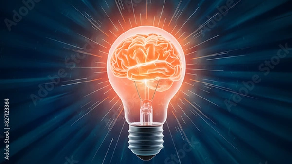 Obraz Innovation technology with holographic glowing low polygonal light bulb dark background.AI generated