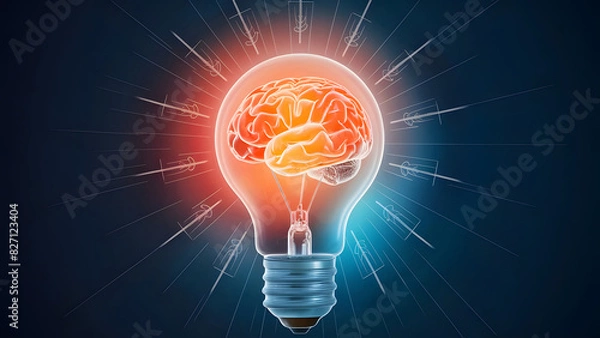 Obraz Innovation technology with holographic glowing low polygonal light bulb dark background.AI generated