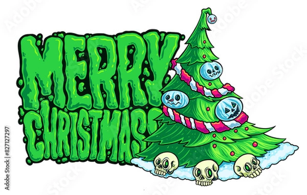 Fototapeta a christmas tree with greeting merry christmas text 