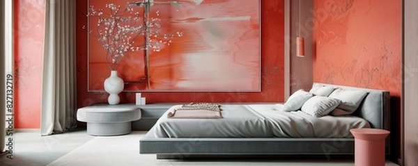 Fototapeta A modern bedroom with walls in a vibrant
