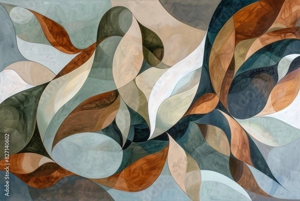 Fototapeta Abstract figures in earth tones on white background with fluid shapes