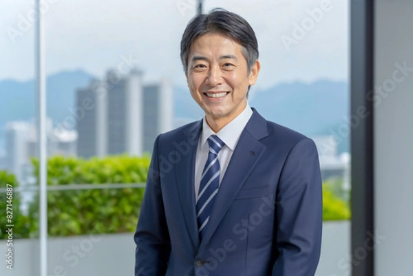 Fototapeta オフィスで微笑む50代～60代のイケメンビジネスマン