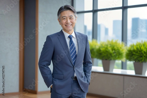 Fototapeta オフィスで微笑む50代～60代のイケメンビジネスマン