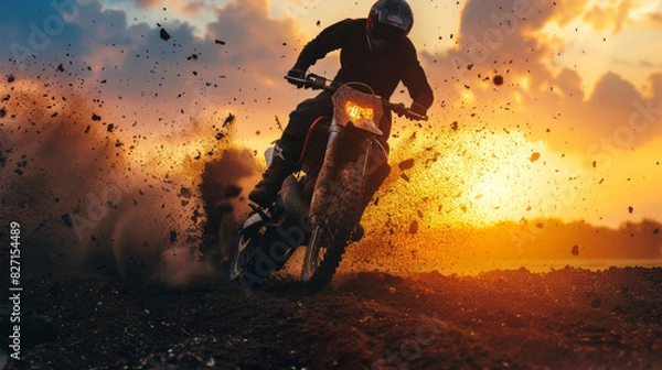 Obraz Man riding motocross motorcycle full size photo

