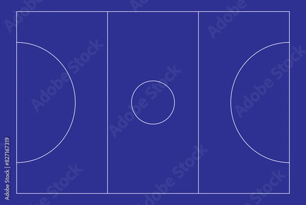 Fototapeta Recreational sport of Netball court in United Kingdom looking at an empty blue vector court with white lines.	