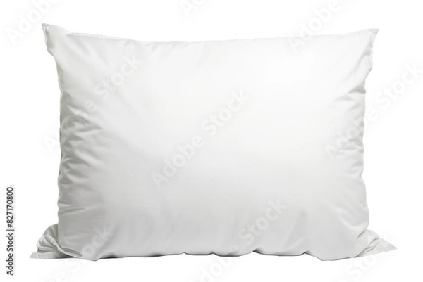 Obraz White pillow after guest's use at hotel or resort room is isolated on white background with clipping path. Concept of confortable and happy sleep in daily life