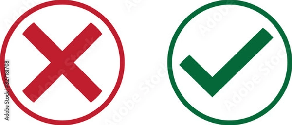 Obraz Cross and tick icon set. Wrong, incorrect, right, correct marks vector illustration design.