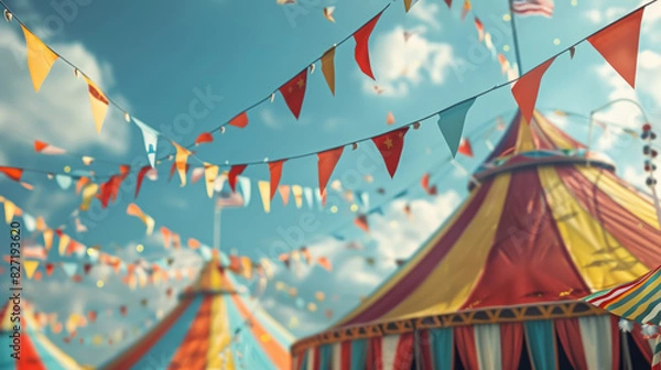 Obraz Vibrant circus tents with waving flags in close-up view