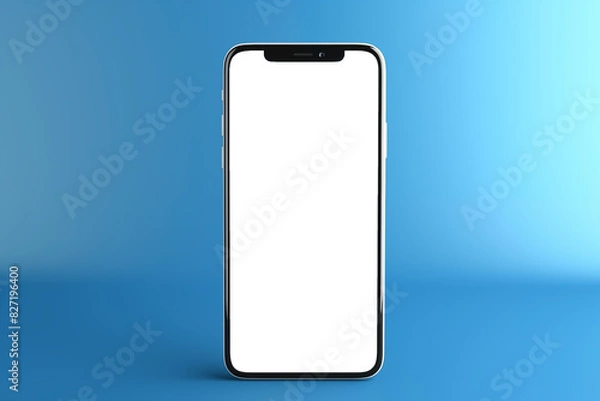 Obraz mockup mobile smartphone with blank, empty white screen on a blue background