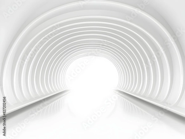 Fototapeta Sleek and Luminous 3D Tunnel Corridor in Futuristic White Abstract Space