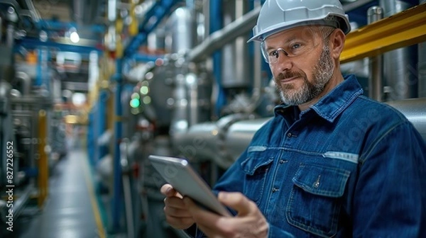 Obraz engineer works on a tablet in a factory