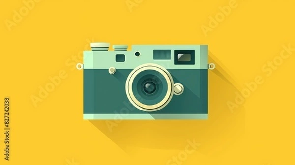 Fototapeta Flat camera roll icon featuring a minimalist green pictogram on a sleek white background serving as both an illustrative symbol and a handy bonus button
