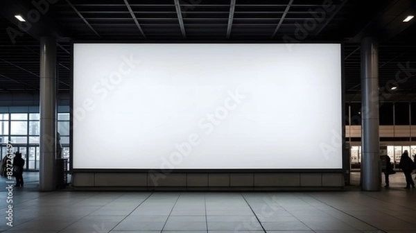 Fototapeta Blank Billboard in Modern Airport Terminal
A blank billboard positioned in a spacious, modern airport terminal, ideal for advertising, travel, and commercial purposes.
