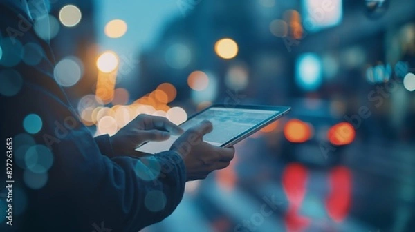 Obraz On-the-Go Data Analysis: Businessman Using AI Technology on Tablet