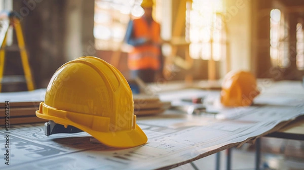 Obraz Architects and contractors discussing construction plans at a site