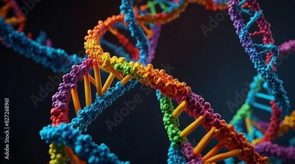 Fototapeta 3d render of dna structure, DNA molecule stucture, abstract background, ai generative