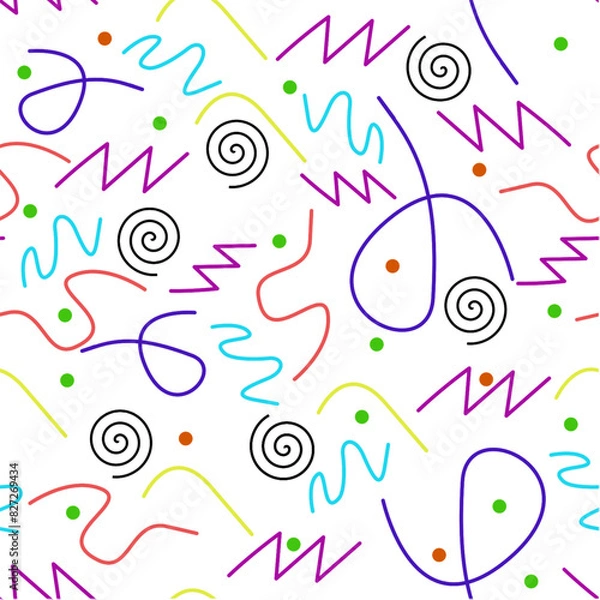 Fototapeta A colorful line doodle seamless pattern.