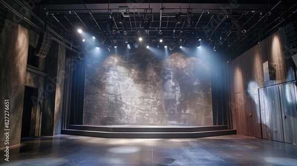 Fototapeta Sophisticated gray stage setting, offering a versatile backdrop for vibrant performances and artistic expression