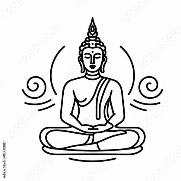 Fototapeta AI Generate of Simple Icon Logo Symbol of Buddha Meditation, Meditate, Meditation, Buddha Statue, Buddha Lotus Position, with white background