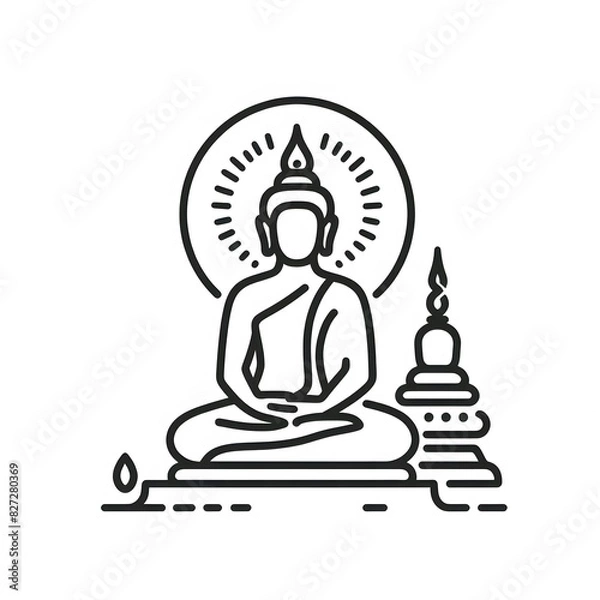 Fototapeta AI Generate of Simple Icon Logo Symbol of Buddha Meditation, Meditate, Meditation, Buddha Statue, Buddha Lotus Position, with white background