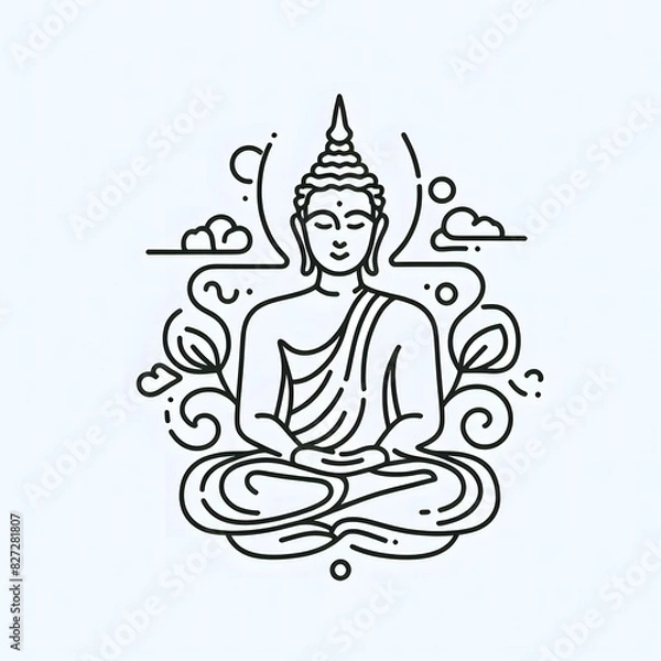 Fototapeta AI Generate of Simple Icon Logo Symbol of Buddha Meditation, Meditate, Meditation, Buddha Statue, Buddha Lotus Position, with white background