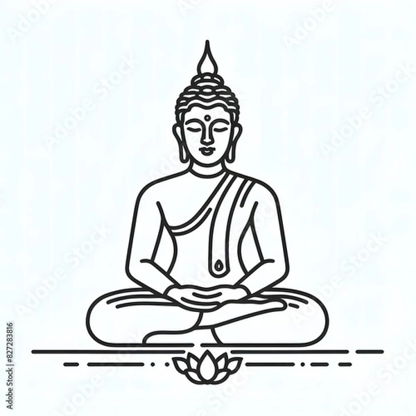 Fototapeta AI Generate of Simple Icon Logo Symbol of Buddha Meditation, Meditate, Meditation, Buddha Statue, Buddha Lotus Position, with white background