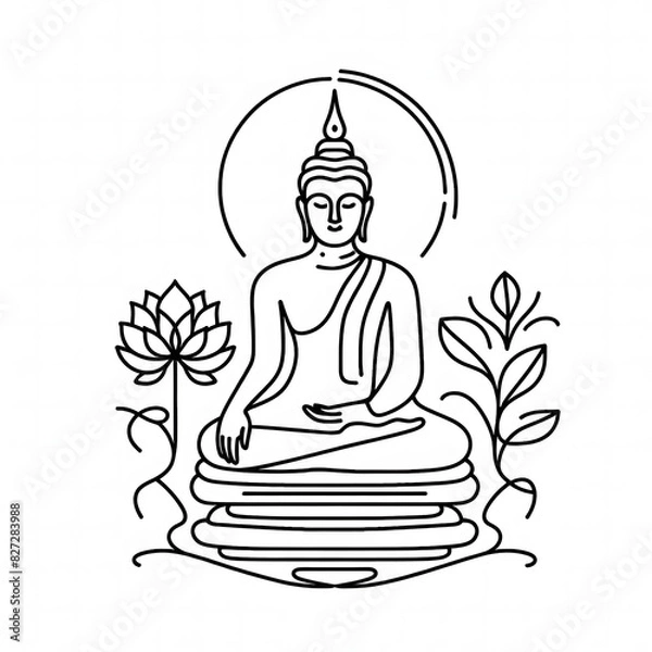 Fototapeta AI Generate of Simple Icon Logo Symbol of Buddha Meditation, Meditate, Meditation, Buddha Statue, Buddha Lotus Position, with white background