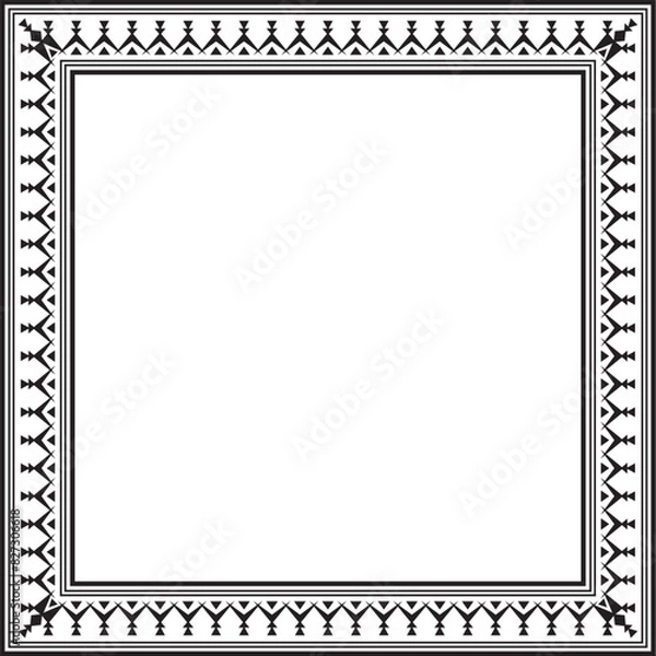 Fototapeta Vector monochrome black square Yakut ornament. An endless rectangular border, a frame of the northern peoples of the Far East.