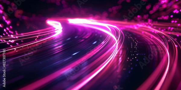 Fototapeta A minimalistic background with blurred light trails in purple and pink, speed motion. Pink and purple neon light trails in motion creating a dynamic and futuristic visual experience