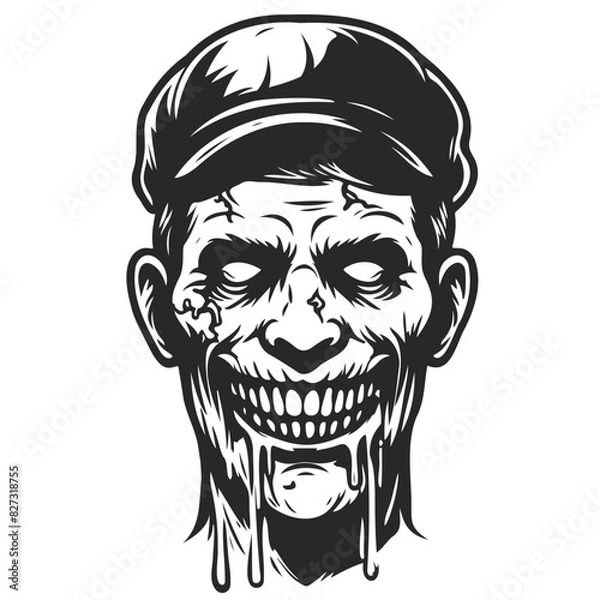 Fototapeta zombie plumber with hat line art.