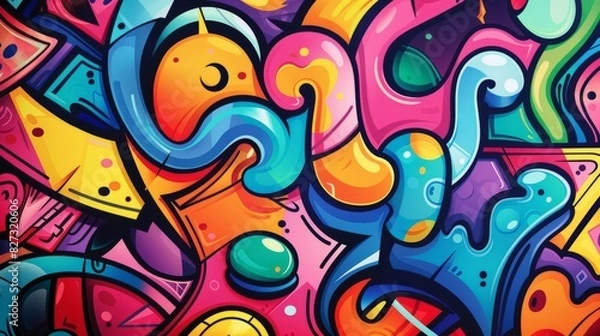 Fototapeta Vibrant graffiti style art with bold colors and urban street design elements