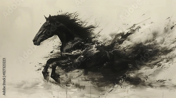 Obraz Abstract ink illustration of a horse black and white background