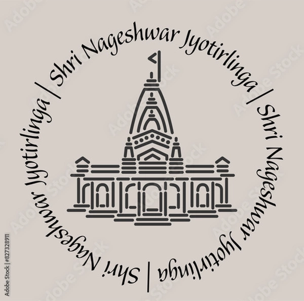 Fototapeta Nageshwar jyotirlinga temple 2d icon with lettering. Art work