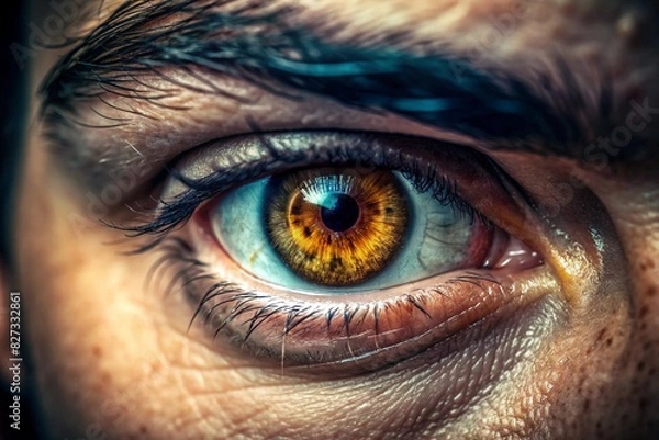 Fototapeta A man's eye is brown and has a lot of lashes