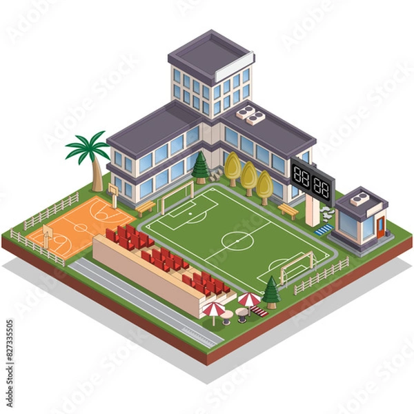 Obraz School infrastructure.  Isometric. Isolated on white background. Vector illustration.