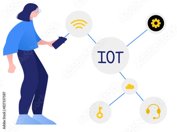 Fototapeta Woman using IOT technologies
