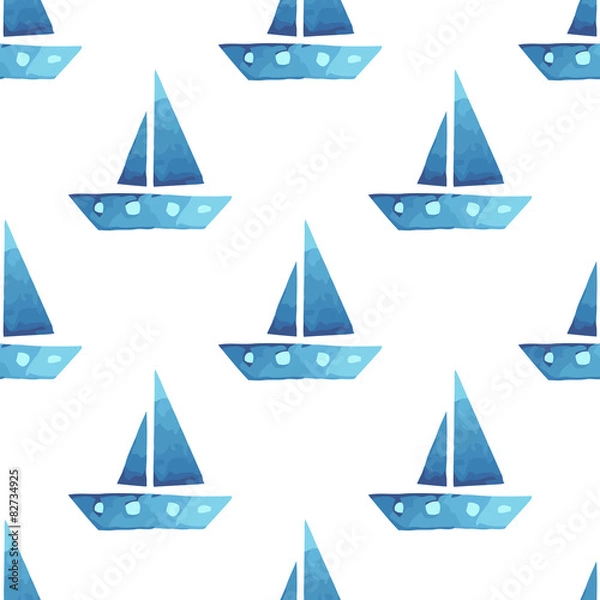 Fototapeta Vector boats seamless sea summer pattern