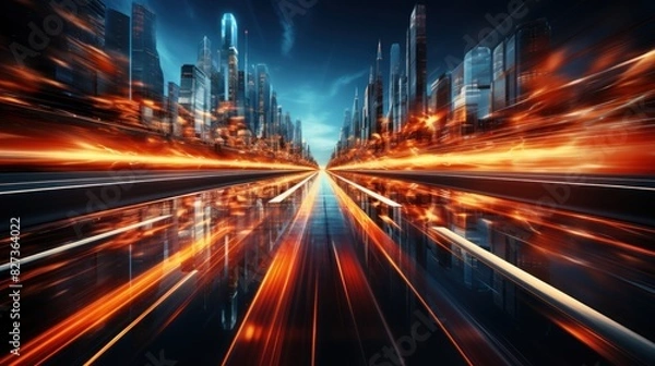 Fototapeta Digital data flow on road with motion blur