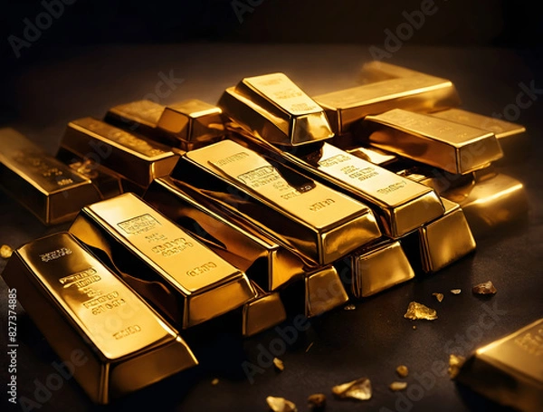 Fototapeta Stack of shiny gold bars representing wealth and financial success