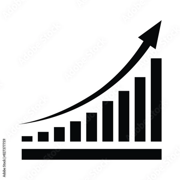 Obraz Growing business black arrow on white. Profit arow Vector illustration.Business concept, growing bar chart. Concept of sales symbol icon with arrow moving up. Economic Arrow With Growing Trend.