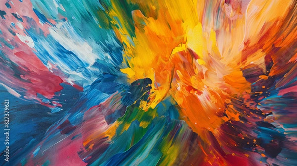 Fototapeta Dynamic acrylic painting alive with vibrant colors, bold strokes, and spontaneous expression. Rich hues celebrate boundless beauty and creativity.