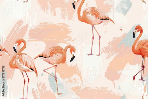 Obraz  a flock of flamingos with dynamic brushstrokes and pastel colors on a painterly background